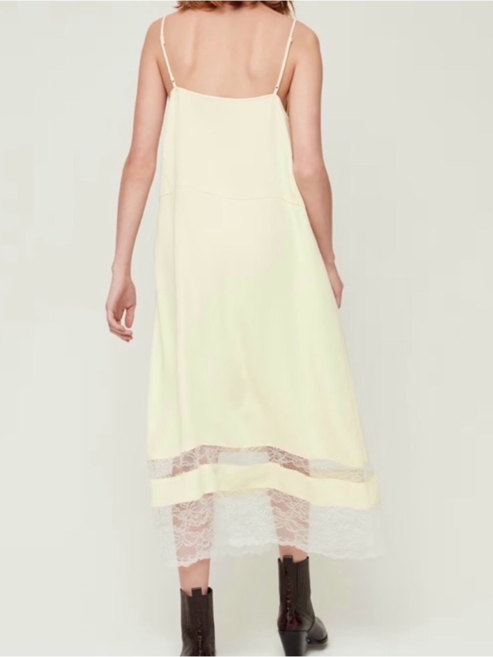 Little Moon Butter Yellow Lace-Trim Slip dress - Picture 3 of 11